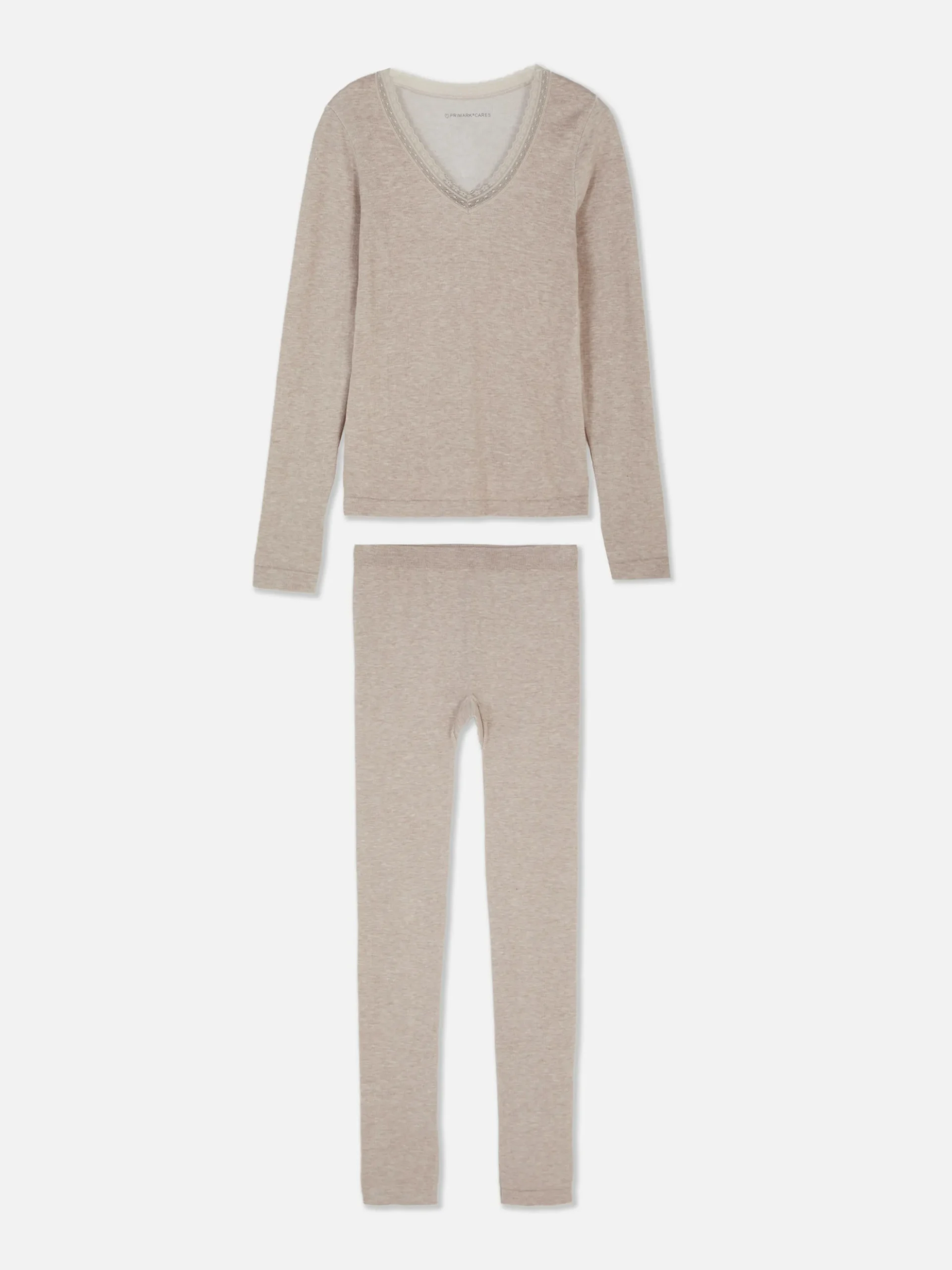 Pijama De Manga Larga Con Ribete De Encaje