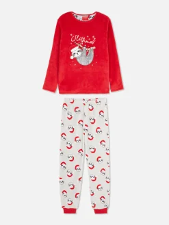 Pijama Polar Navideño Con Estampado De Perezoso