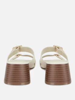 Sandalias De Tacón Grueso Con Hebillas