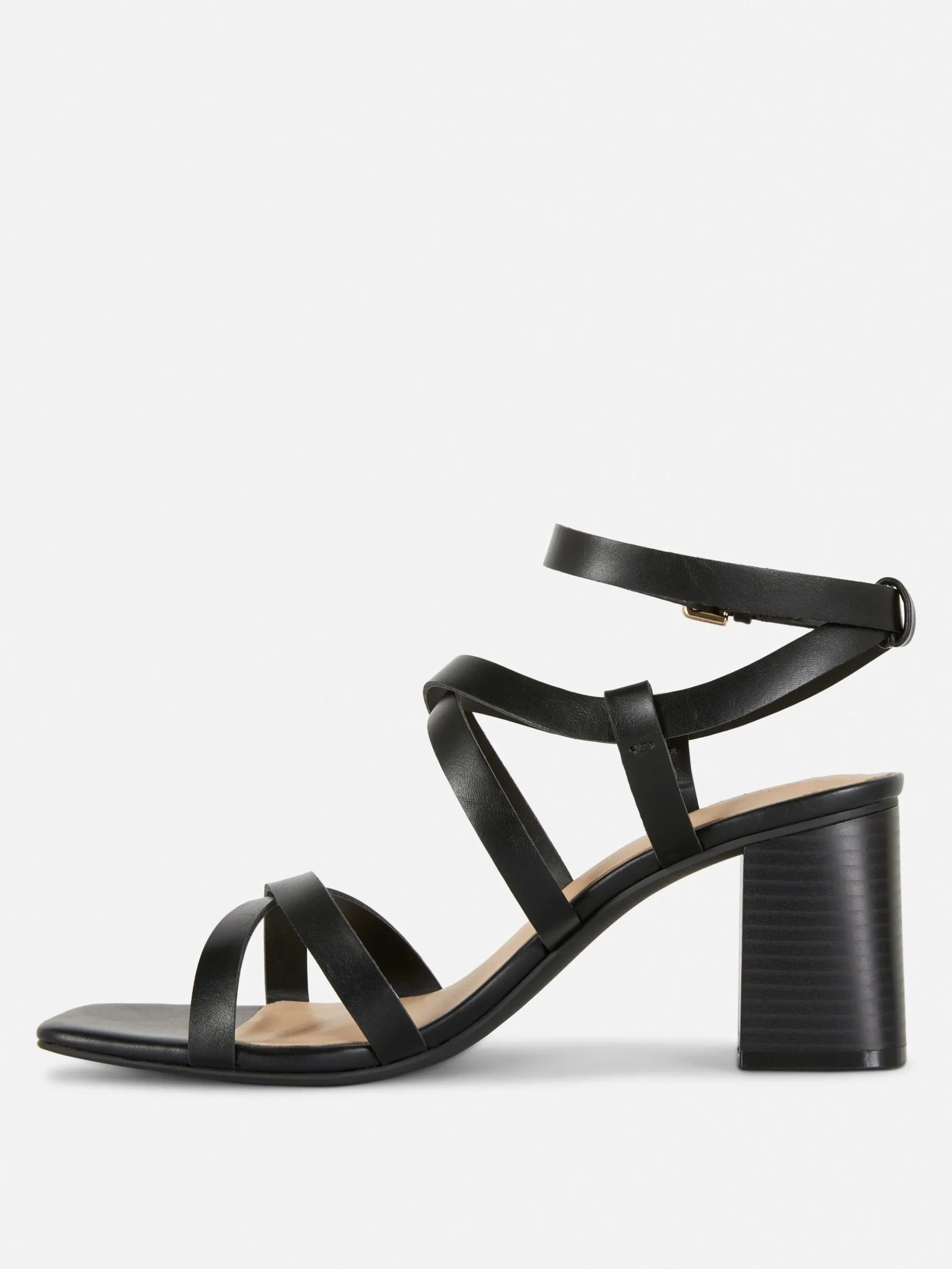 Sandalias De Tacón Grueso Con Tira Cruzada