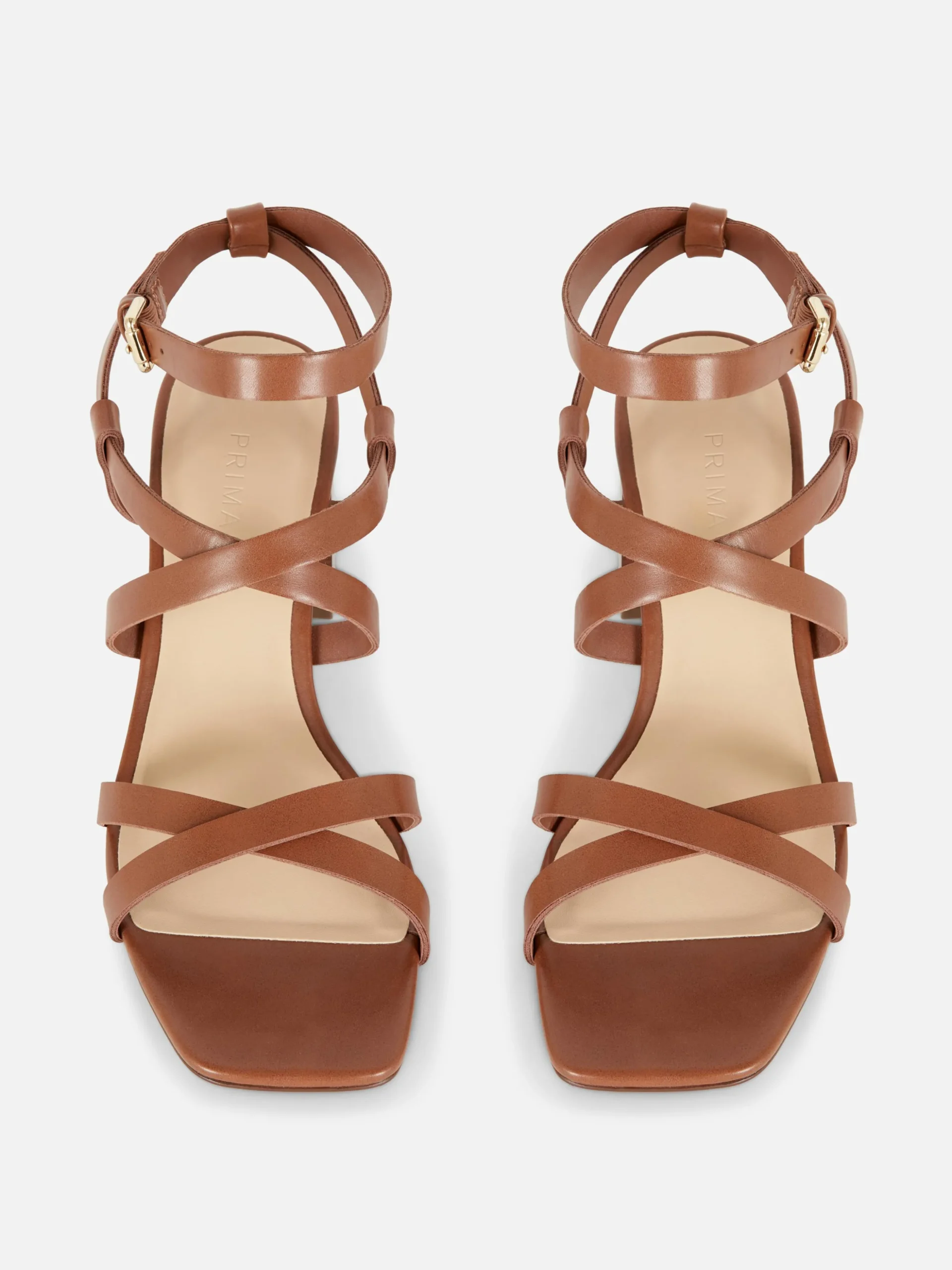 Sandalias De Tacón Grueso Con Tira Cruzada