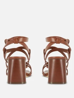 Sandalias De Tacón Grueso Con Tira Cruzada