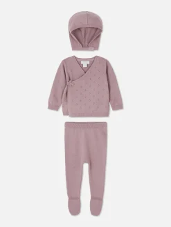 Set Con Cárdigan, Leggings Y Gorra De Punto A Juego