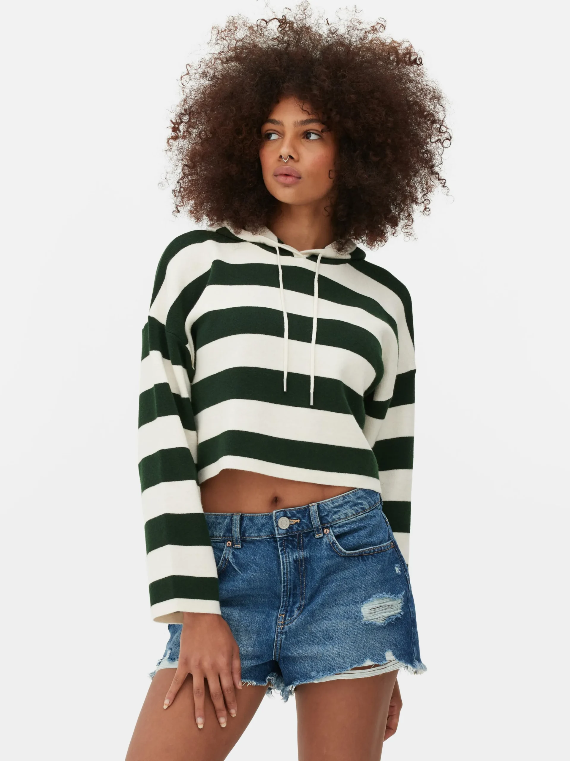 Sudadera De Punto A Rayas Con Capucha