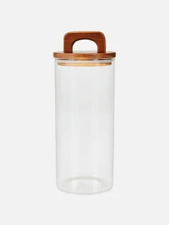 Tarro De Vidrio Alto Con Asa De Madera