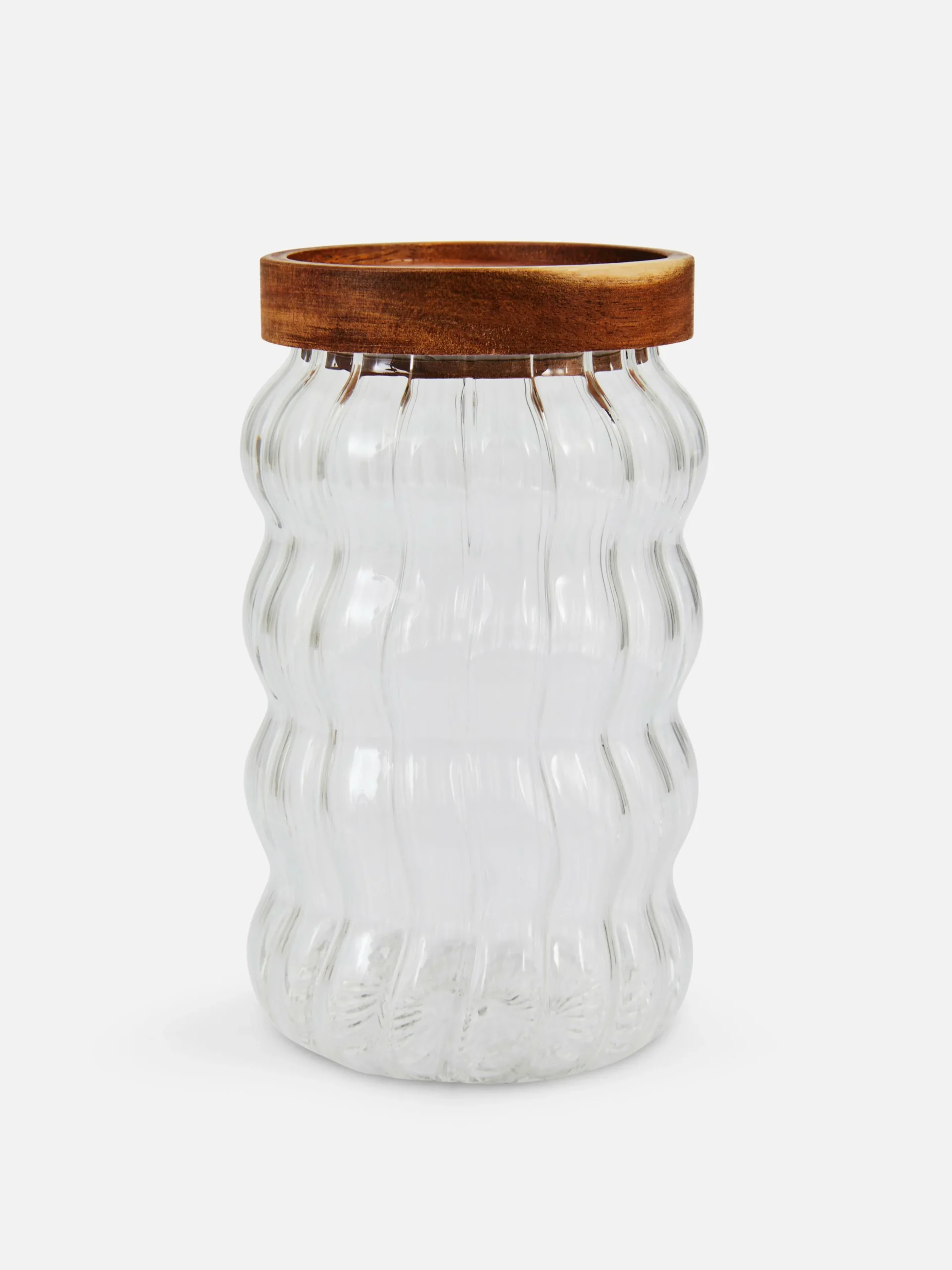 Tarro De Vidrio Estriado Con Tapa De Madera