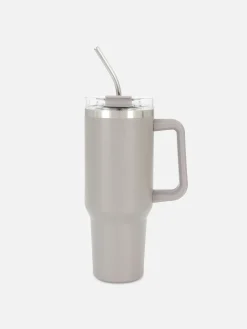 Taza Portátil De Acero Inoxidable Con Pajita