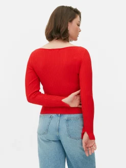 Top Acanalado Con Cuello Barco