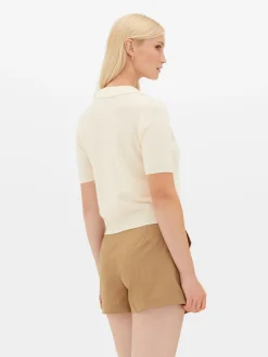 Top De Punto Fino Y Manga Corta Con Cuello