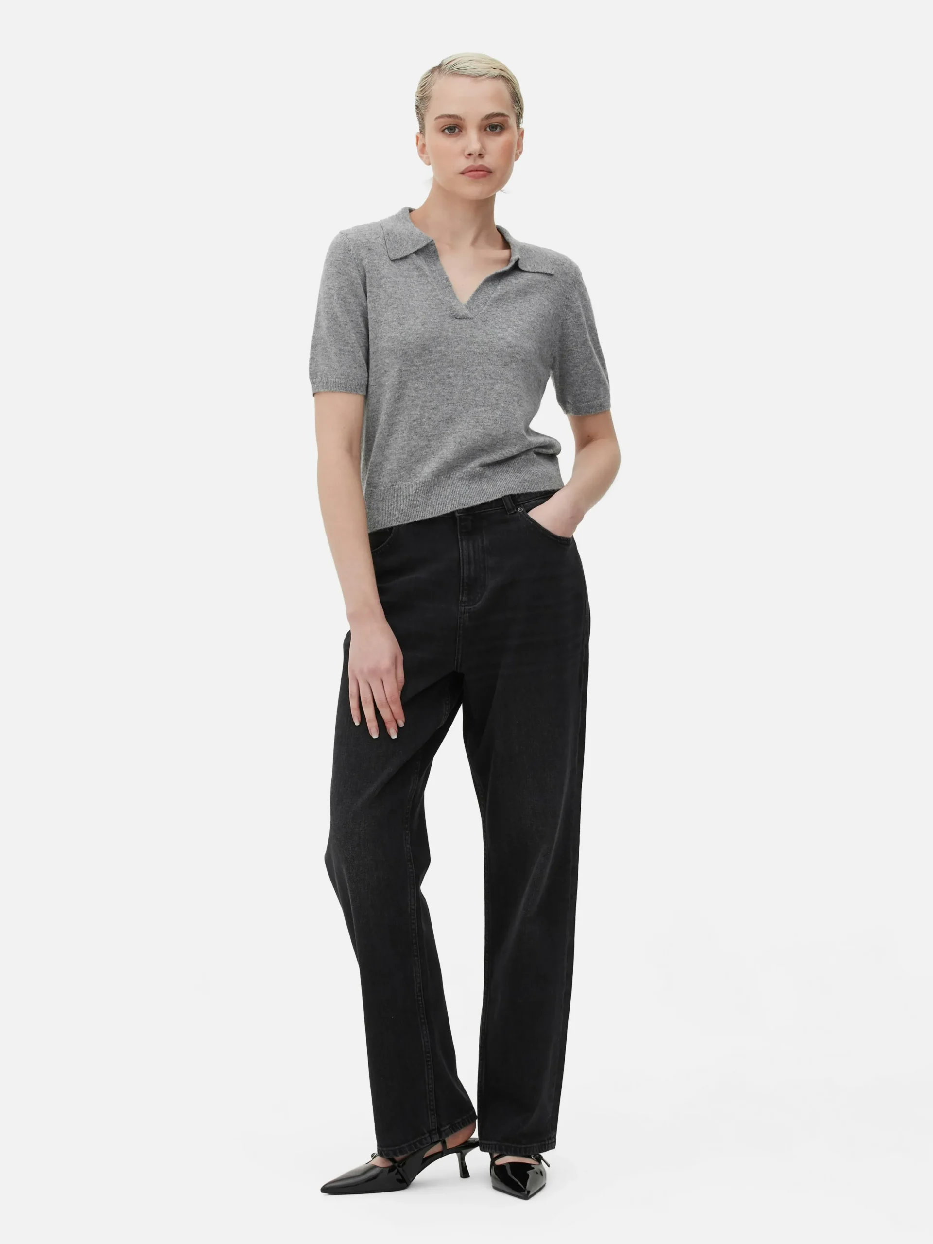 Top De Punto Fino Y Manga Corta Con Cuello