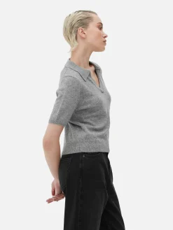 Top De Punto Fino Y Manga Corta Con Cuello