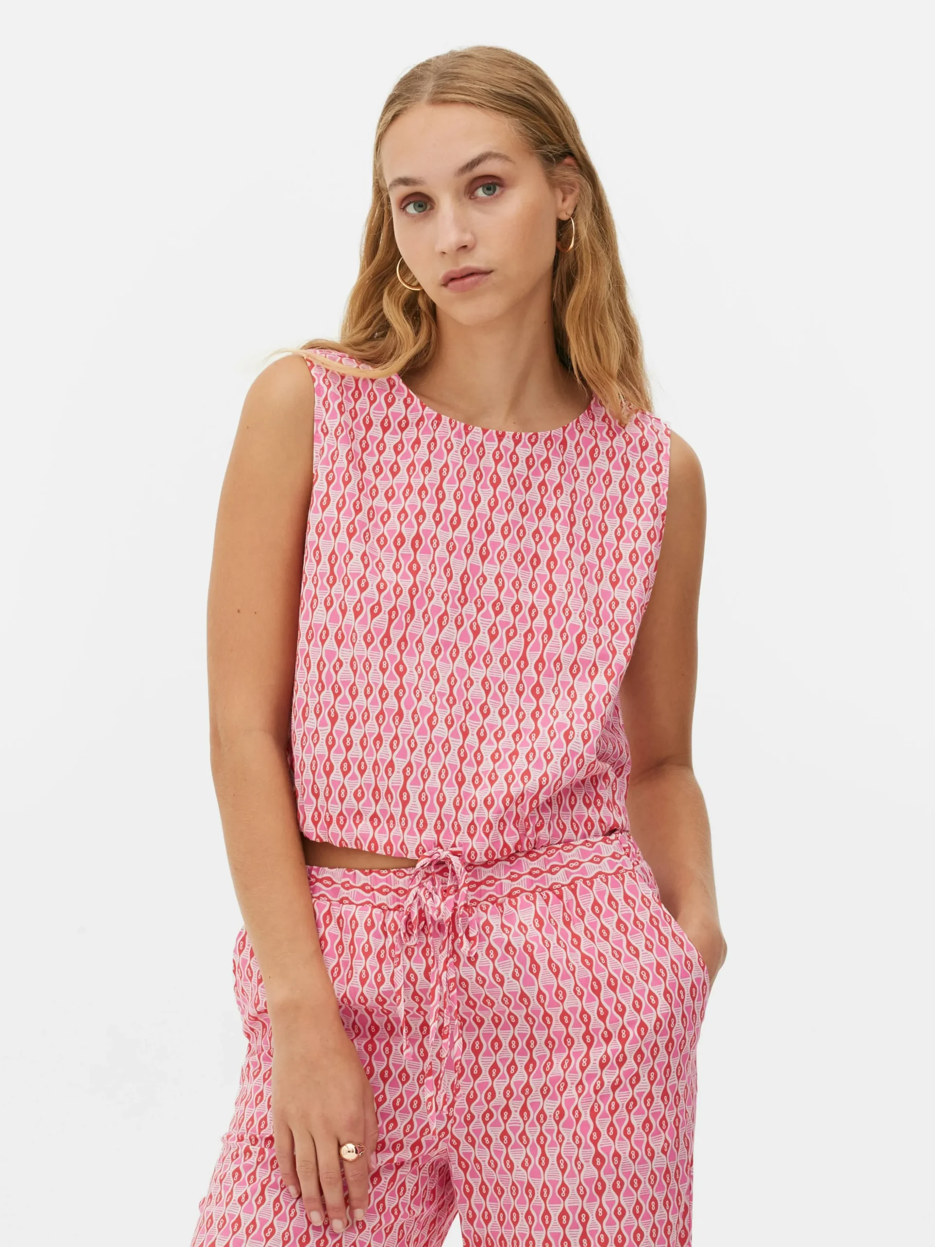 Top Estampado Con Cordón De Ajuste En El Bajo