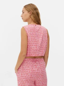 Top Estampado Con Cordón De Ajuste En El Bajo