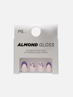 Uñas Postizas Almendradas Con Espiral Brillante PS...