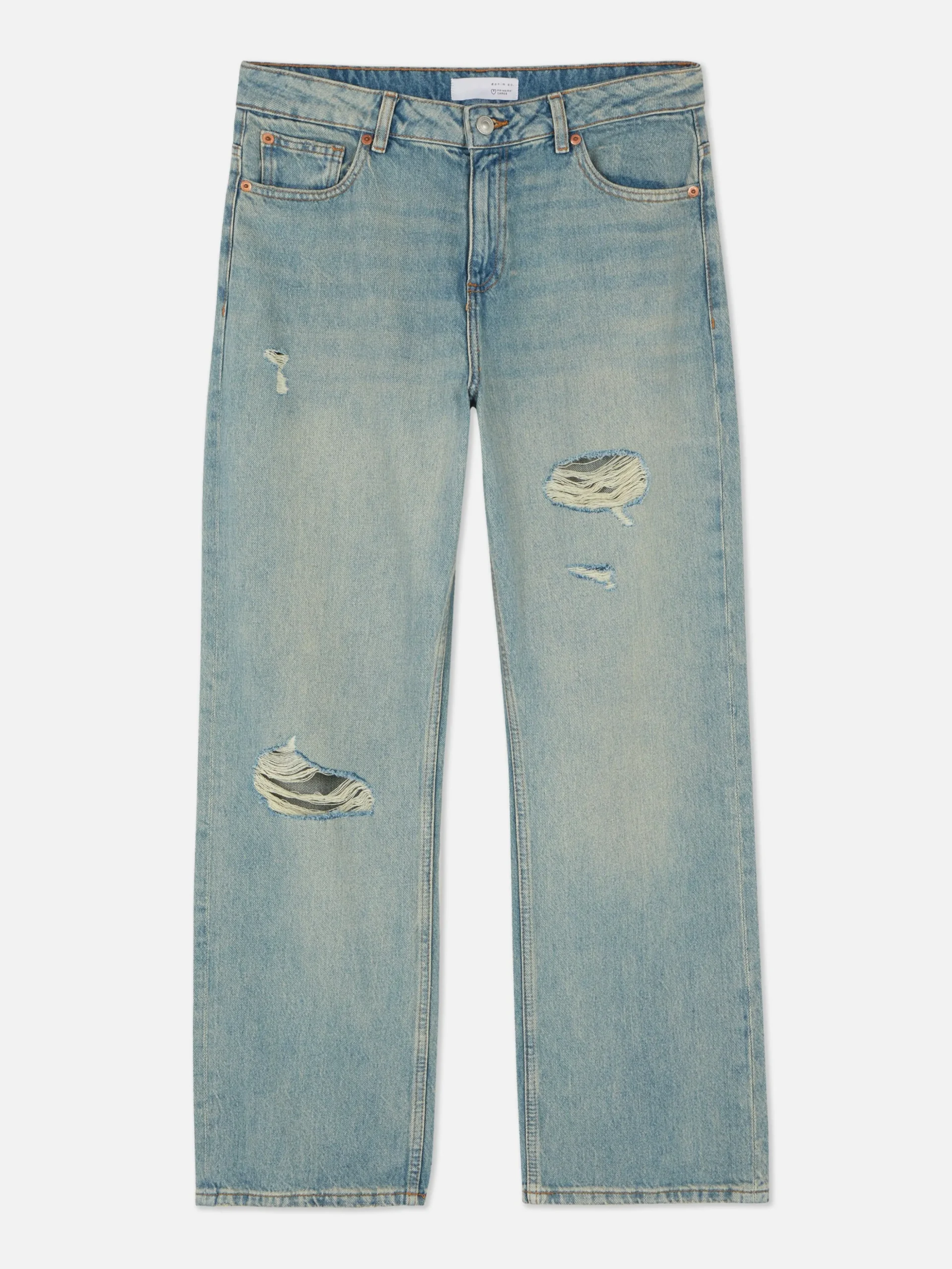 Vaqueros De Pernera Recta Con Detalles Rasgados
