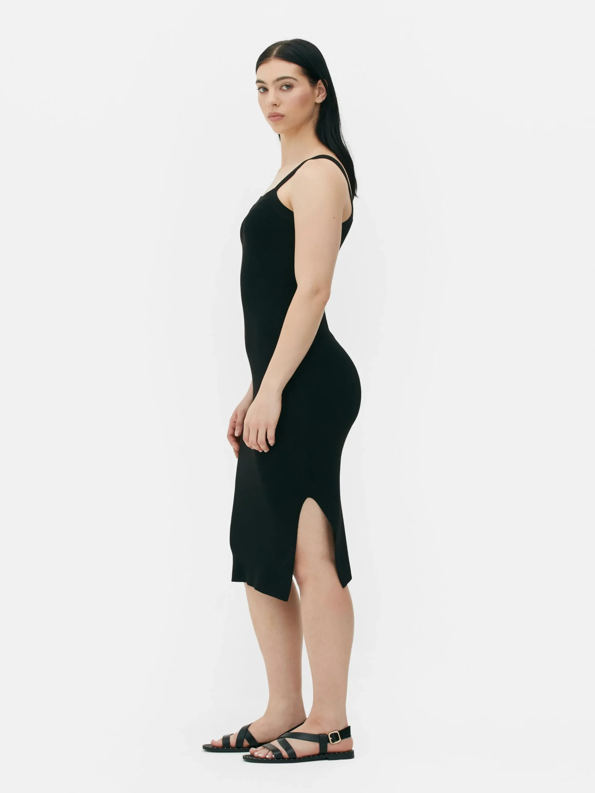 Vestido Acanalado De Escote Cuadrado