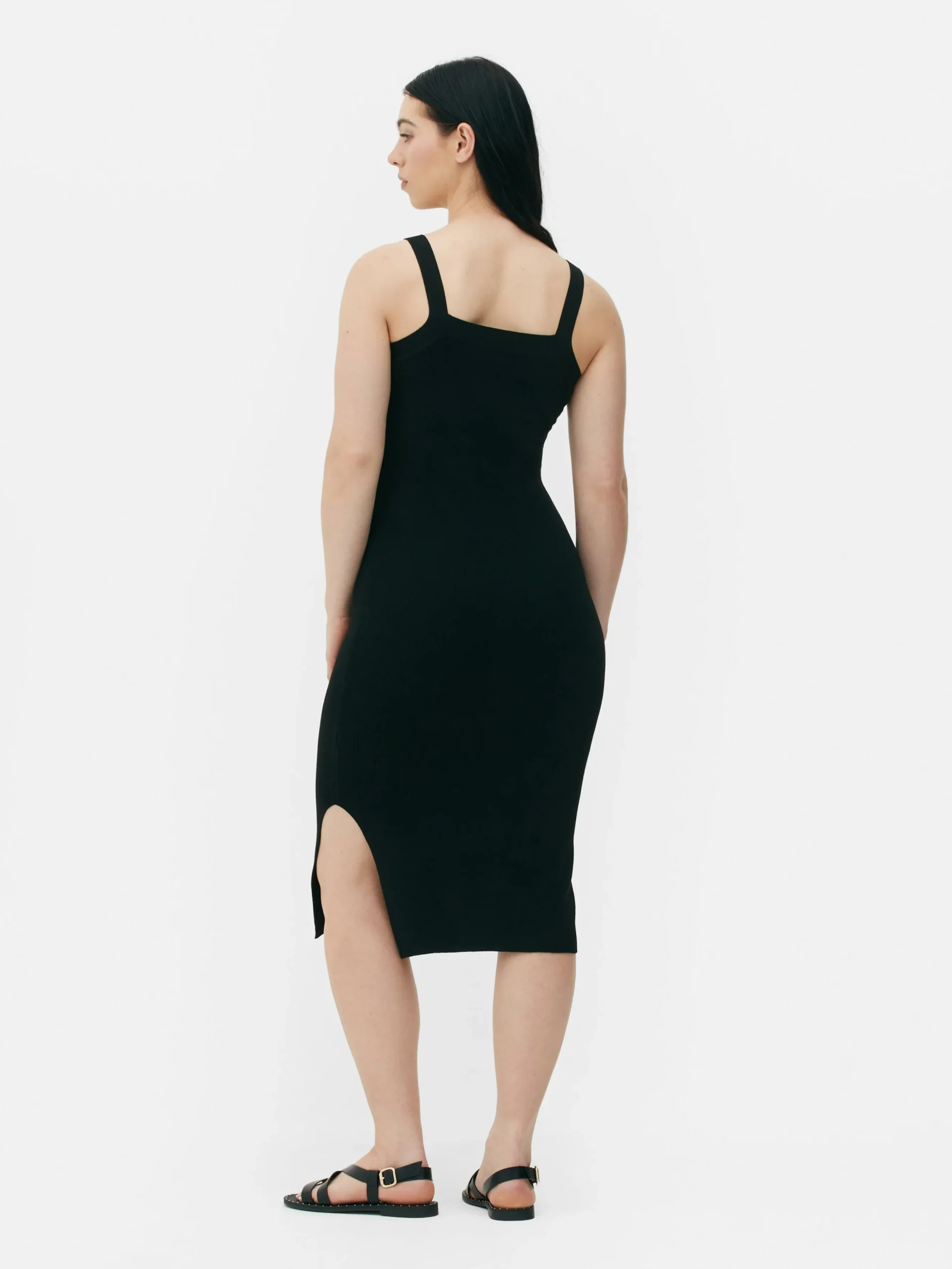 Vestido Acanalado De Escote Cuadrado