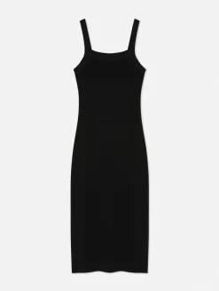 Vestido Acanalado De Escote Cuadrado