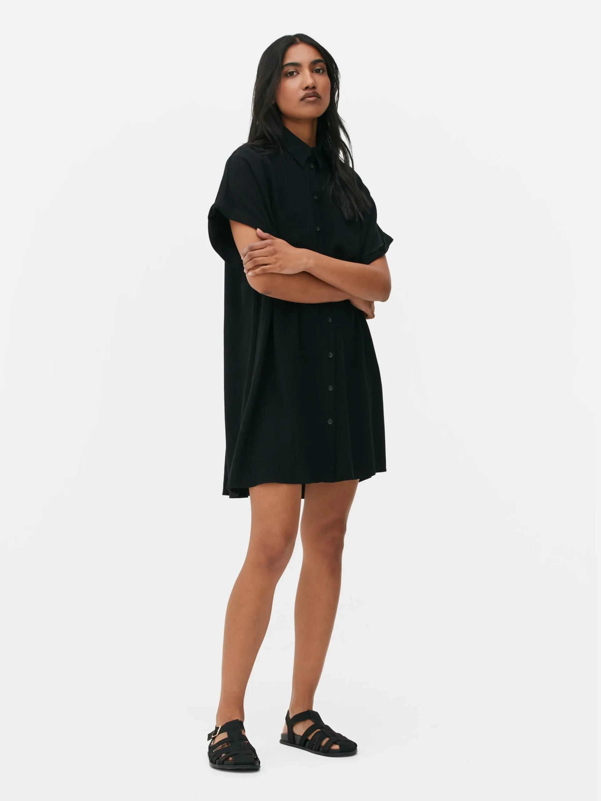 Vestido Camisero De Manga Corta Y Corte Holgado