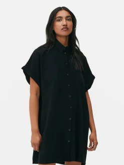 Vestido Camisero De Manga Corta Y Corte Holgado