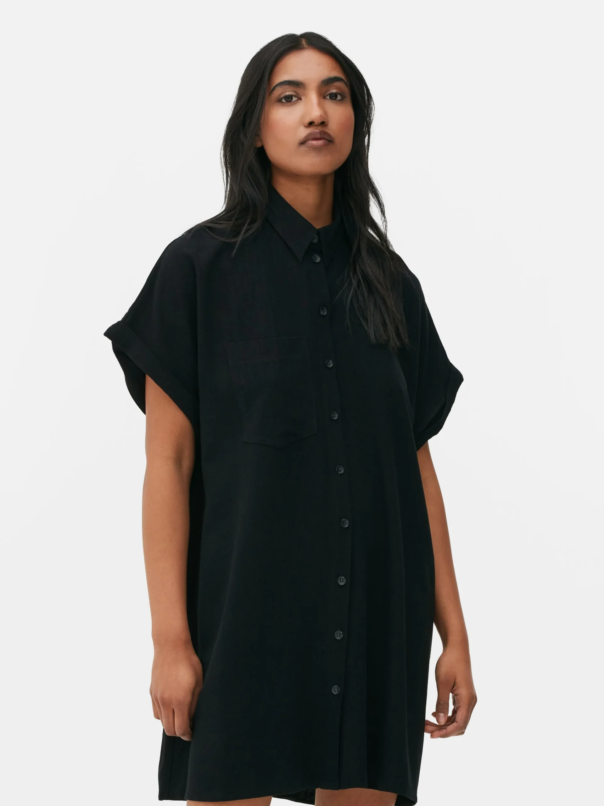 Vestido Camisero De Manga Corta Y Corte Holgado