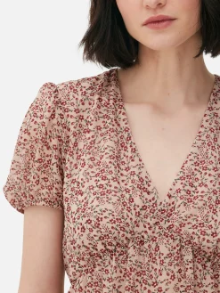 Vestido Corto De Gasa Con Mangas Abullonadas