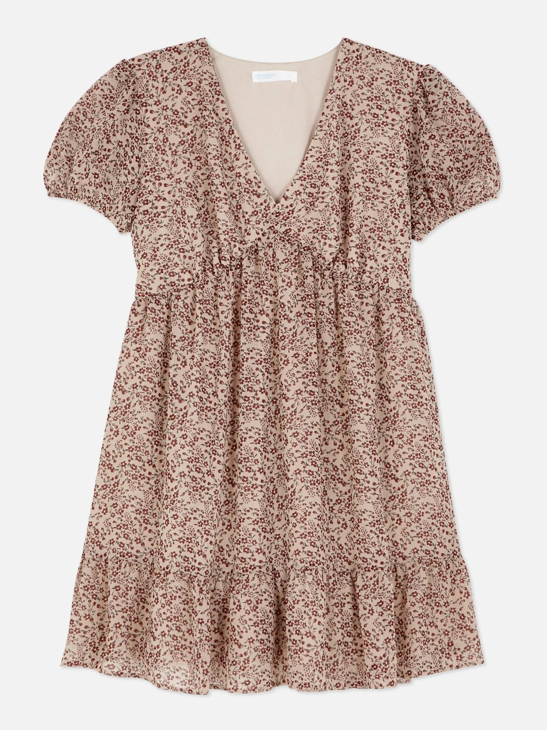 Vestido Corto De Gasa Con Mangas Abullonadas