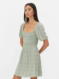 Vestido Corto Fruncido Y Plisado