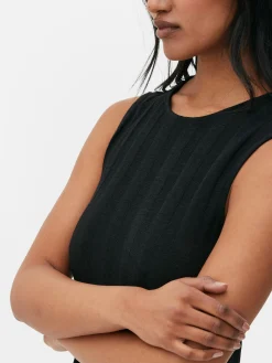 Vestido Largo Texturizado A Rayas Sin Mangas