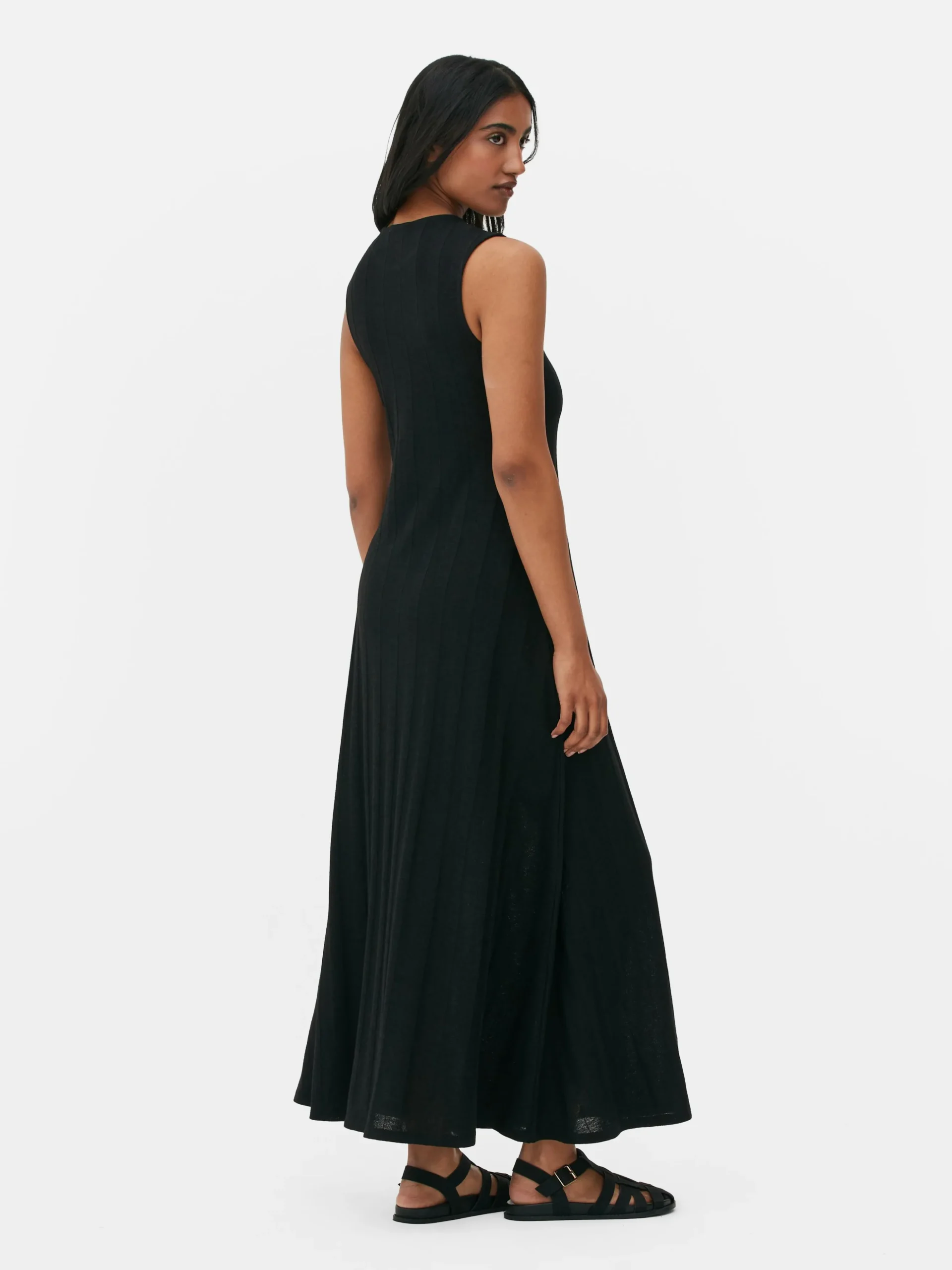 Vestido Largo Texturizado A Rayas Sin Mangas