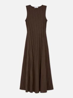 Vestido Largo Texturizado A Rayas Sin Mangas