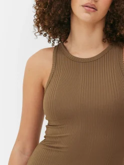 Vestido Midi Acanalado Con Espalda De Nadadora