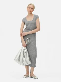 Vestido Midi De Canalé Con Escote Amplio