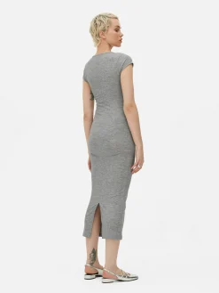 Vestido Midi De Canalé Con Escote Amplio