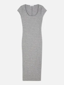 Vestido Midi De Canalé Con Escote Amplio