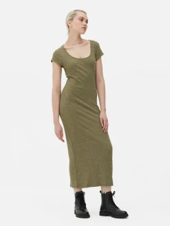 Vestido Midi De Canalé Con Escote Amplio