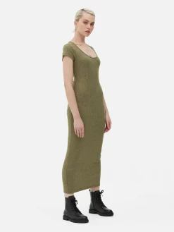 Vestido Midi De Canalé Con Escote Amplio