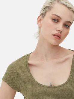 Vestido Midi De Canalé Con Escote Amplio