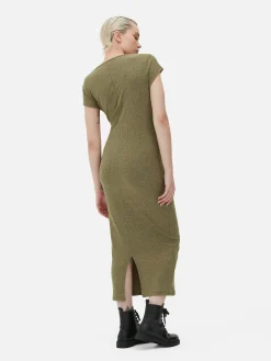 Vestido Midi De Canalé Con Escote Amplio