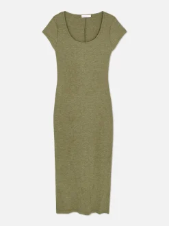 Vestido Midi De Canalé Con Escote Amplio