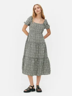 Vestido Midi De Cuadros Vichy Con Capas