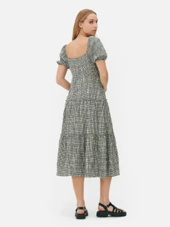 Vestido Midi De Cuadros Vichy Con Capas