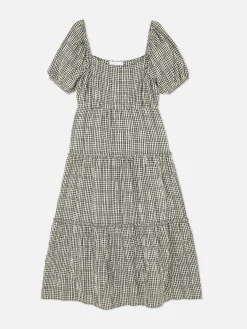 Vestido Midi De Cuadros Vichy Con Capas