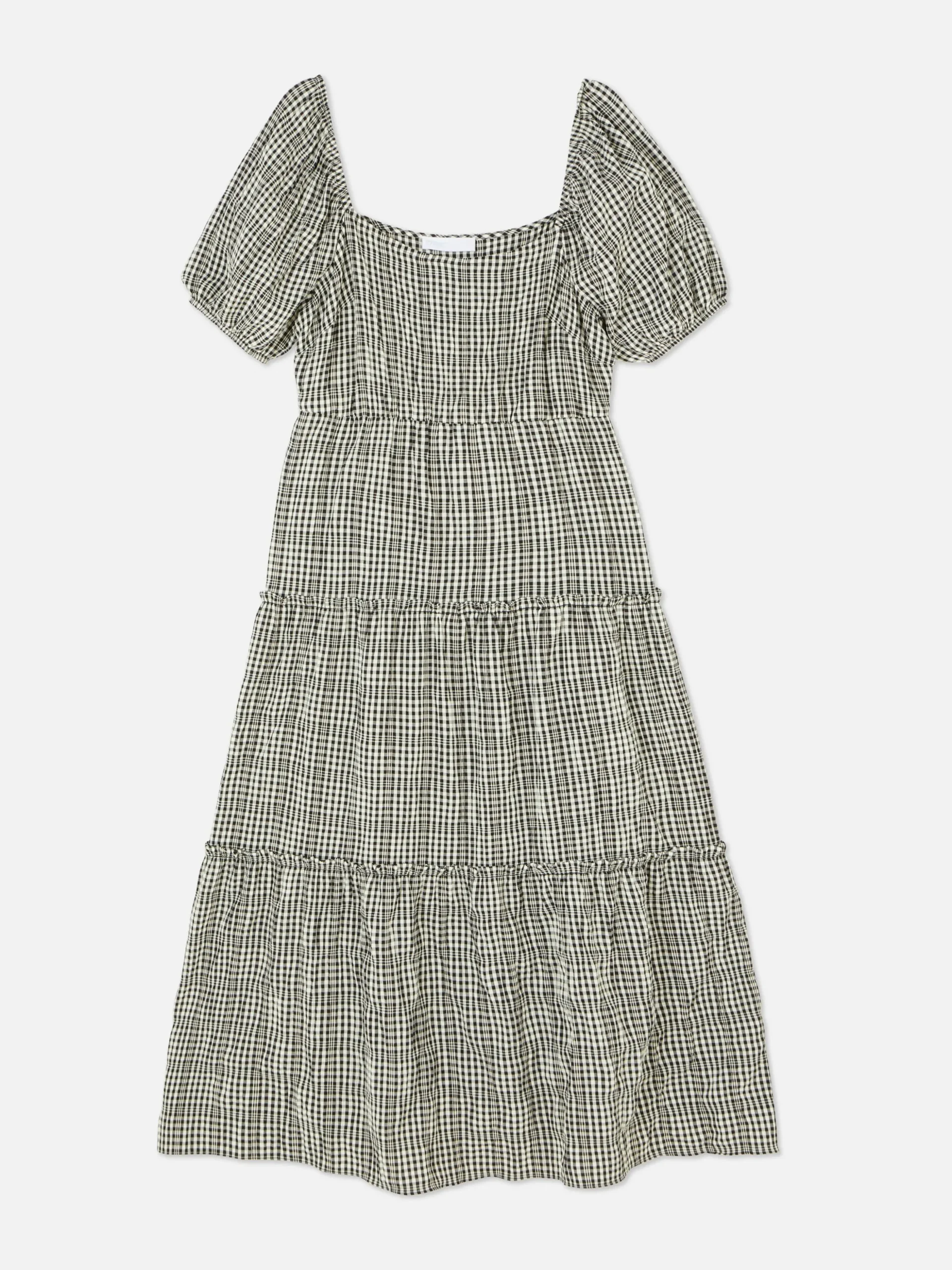 Vestido Midi De Cuadros Vichy Con Capas