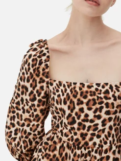 Vestido Midi De Leopardo Con Escote Cuadrado