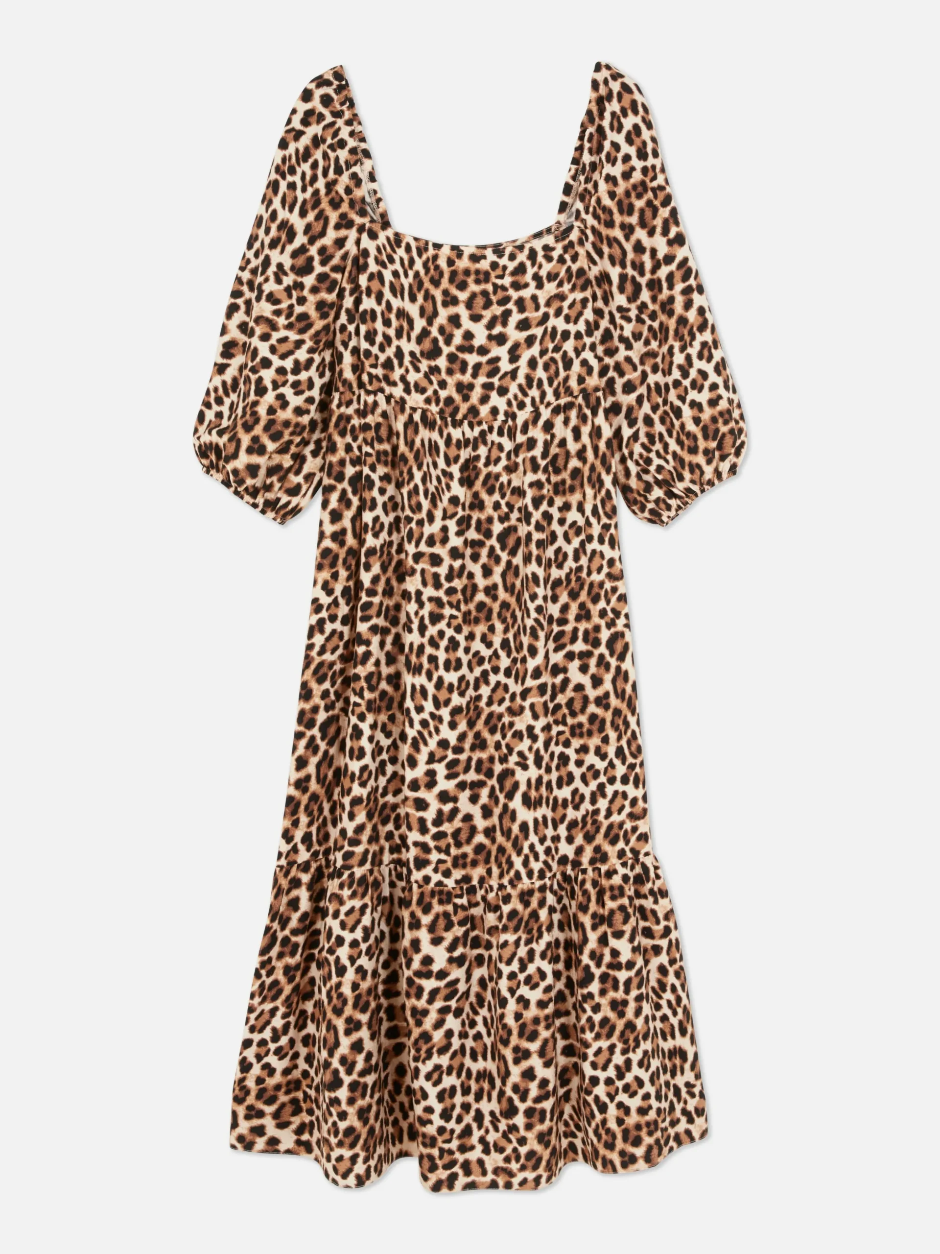 Vestido Midi De Leopardo Con Escote Cuadrado