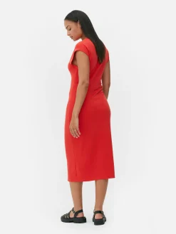 Vestido Midi Fruncido Sin Mangas