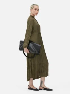 Vestido Midi Plisado De Satén