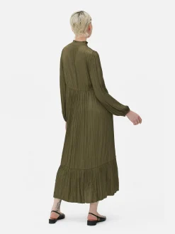 Vestido Midi Plisado De Satén